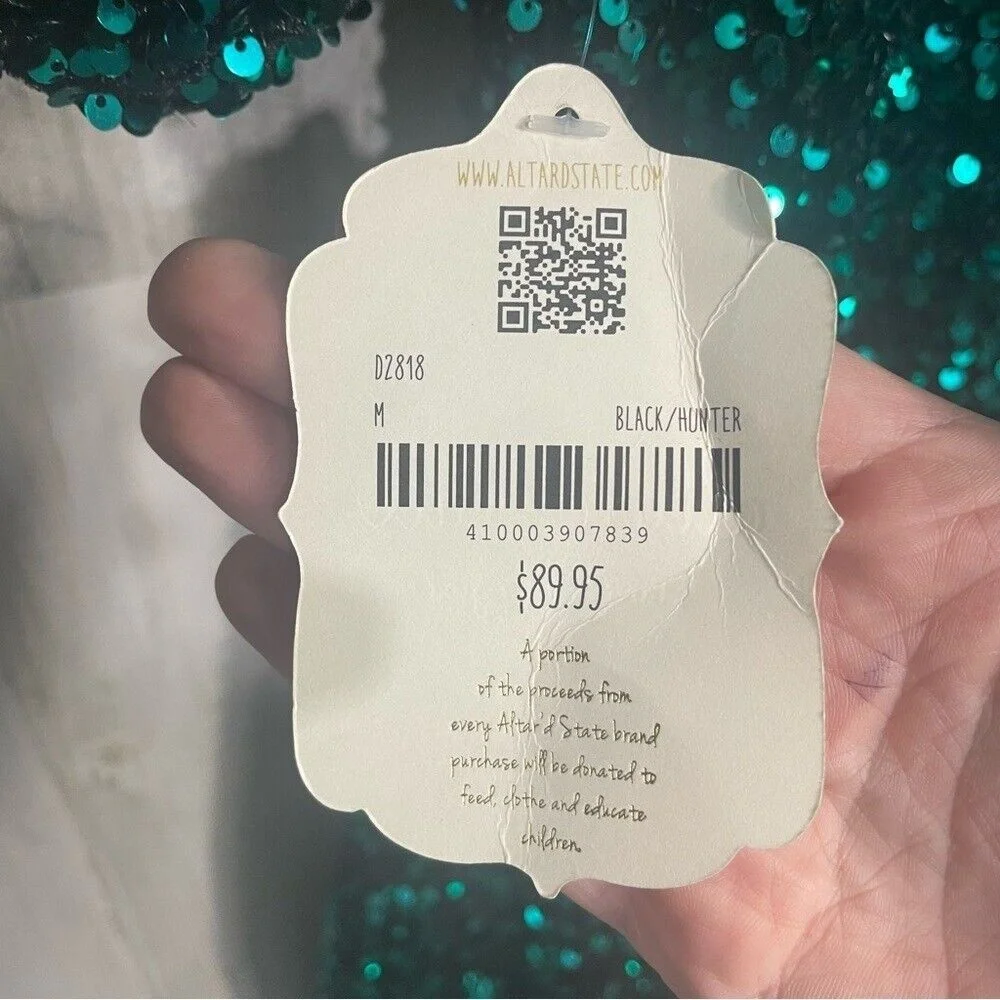 Altard State Candice Sequin Puff Sleeve Dress Green Hunter Black sz‎ M NWT Party